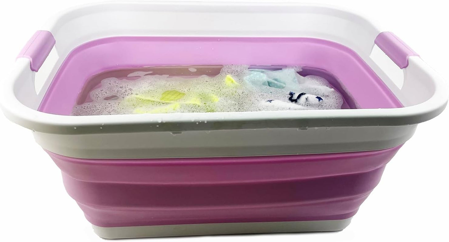 SAMMART 41L (10.8 gallon) Collapsible Plastic Laundry Basket - Foldable Pop Up Storage Container/Organizer - Portable Washing Tub - Space Saving Hamper/Basket (Rectangular, White/Pale Purple)