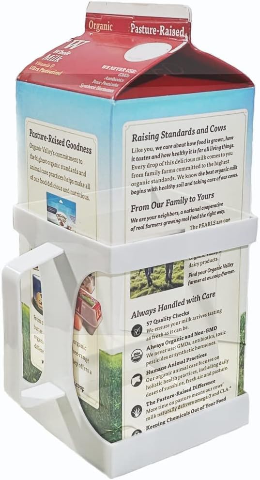 HandiHandle® Half Gallon Milk, Juice, or Beverage Carton Holder | Lightweight and Slim to Save Refrigerator Space | for Seniors, Home Kitchens, Coffee Shops, Restaurants, and Baristas.
