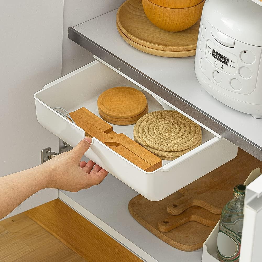 Poeland Under Desk Drawer Self-Stick Storage Organizer for Office Home School Large Size White