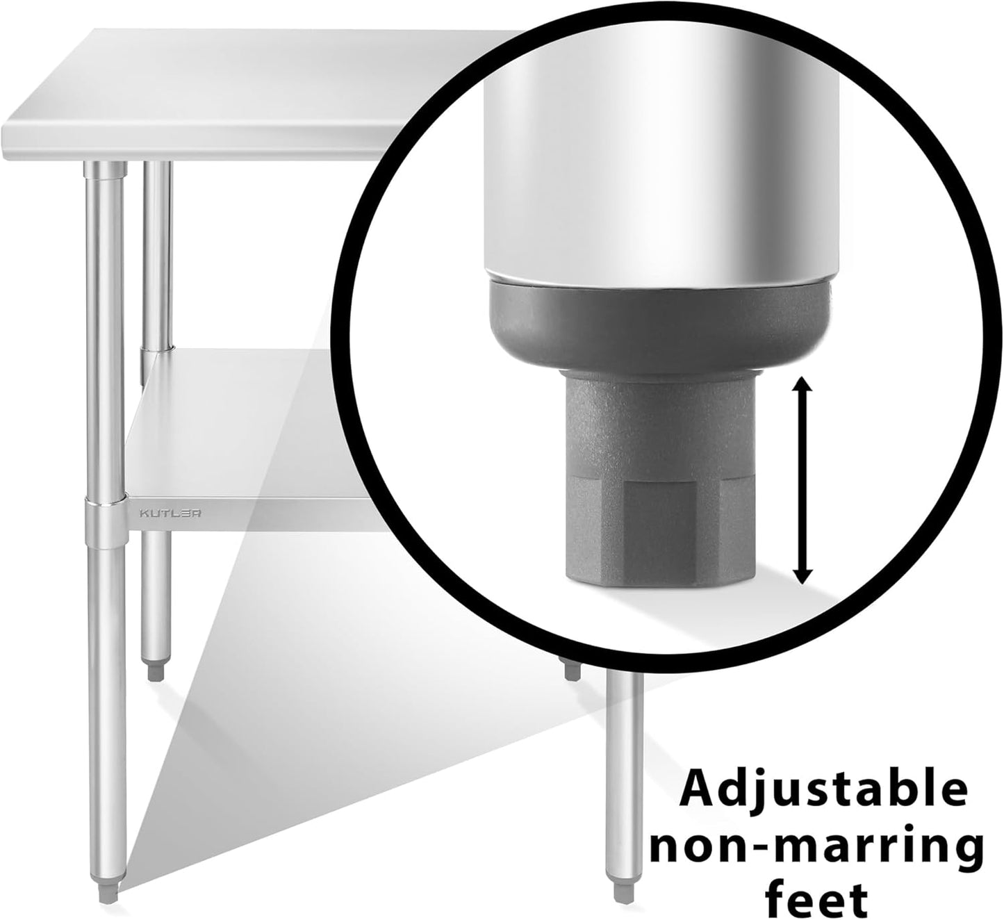 KUTLER Stainless Steel Table 24 x 24 Inches, NSF Heavy Duty Commercial Kitchen Prep and Work Table with Undershelf for Restaurant, Hotel, Home