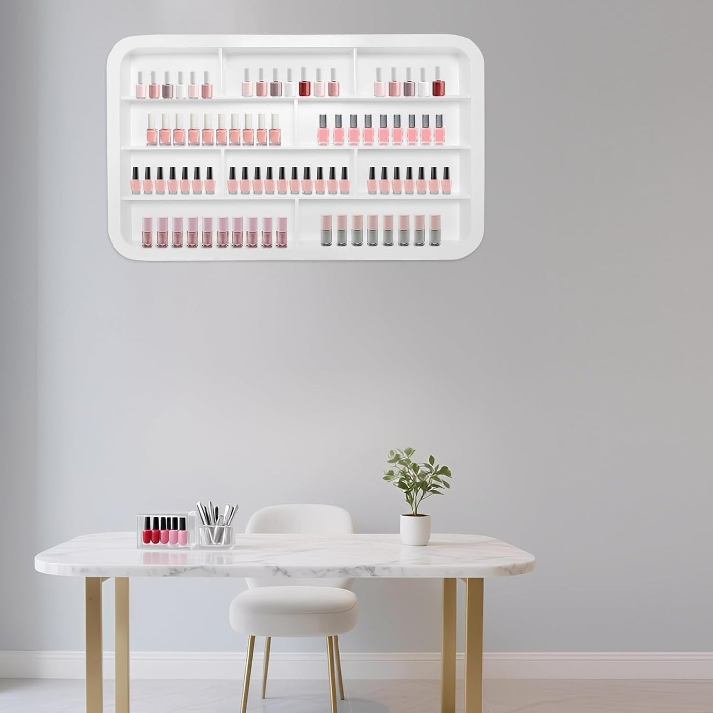 Wall Mounted Nail Polish Racks 4 Tier Hanging Nail Polish Storage Holder Cosmetic Display Stand Nail Polish Shelf Organizer for Home Salon Business Spa