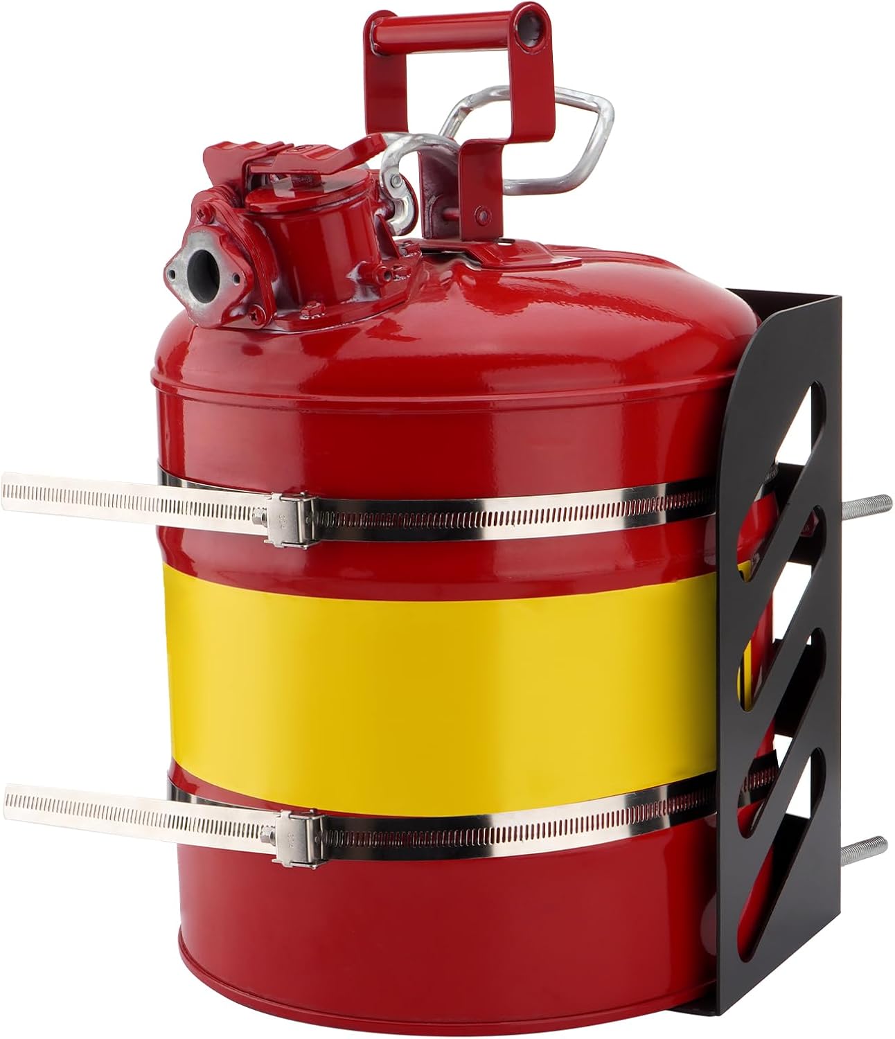 SPARKWHIZ 5 Gallon Gas Can Holder Rack for Type II Type I Safety Gas Can with 2 Stainless Steel Hose Clamp for Trailers, Truck, RV