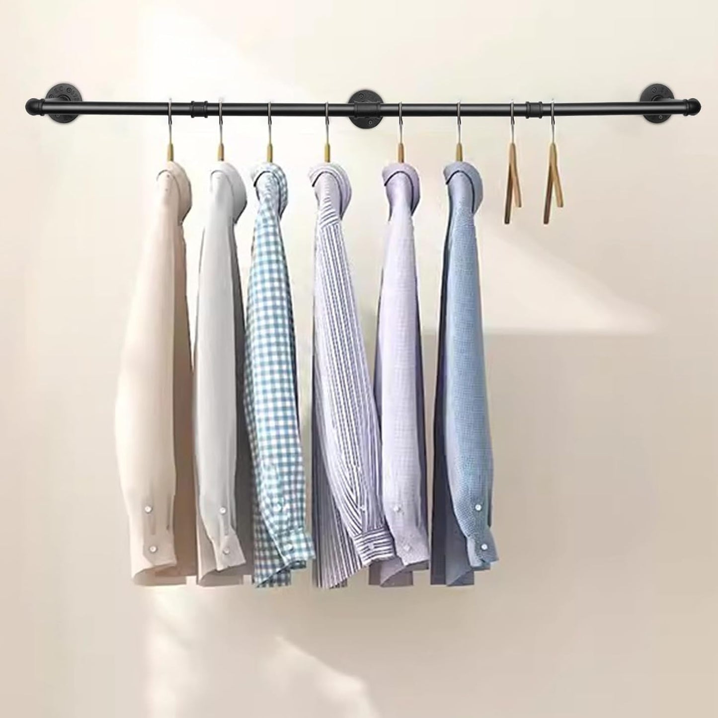 Industrial Iron Pipe Clothes Hanging Bar DIY Wall-Mounted Garment Rack Heavy Duty Clothing Rack for Bedroom, Laundry Room, Closet Storage (Black 50 inch)