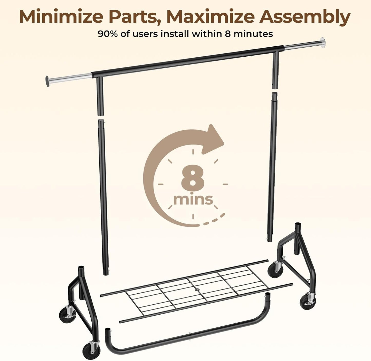 Heavy-Duty 450LBS Capacity Metal Clothes Rack,Rolling Clothing Rack with Wheels & Shelves, Portable Standing Wardrobe Rack for Hanging Clothes, Black
