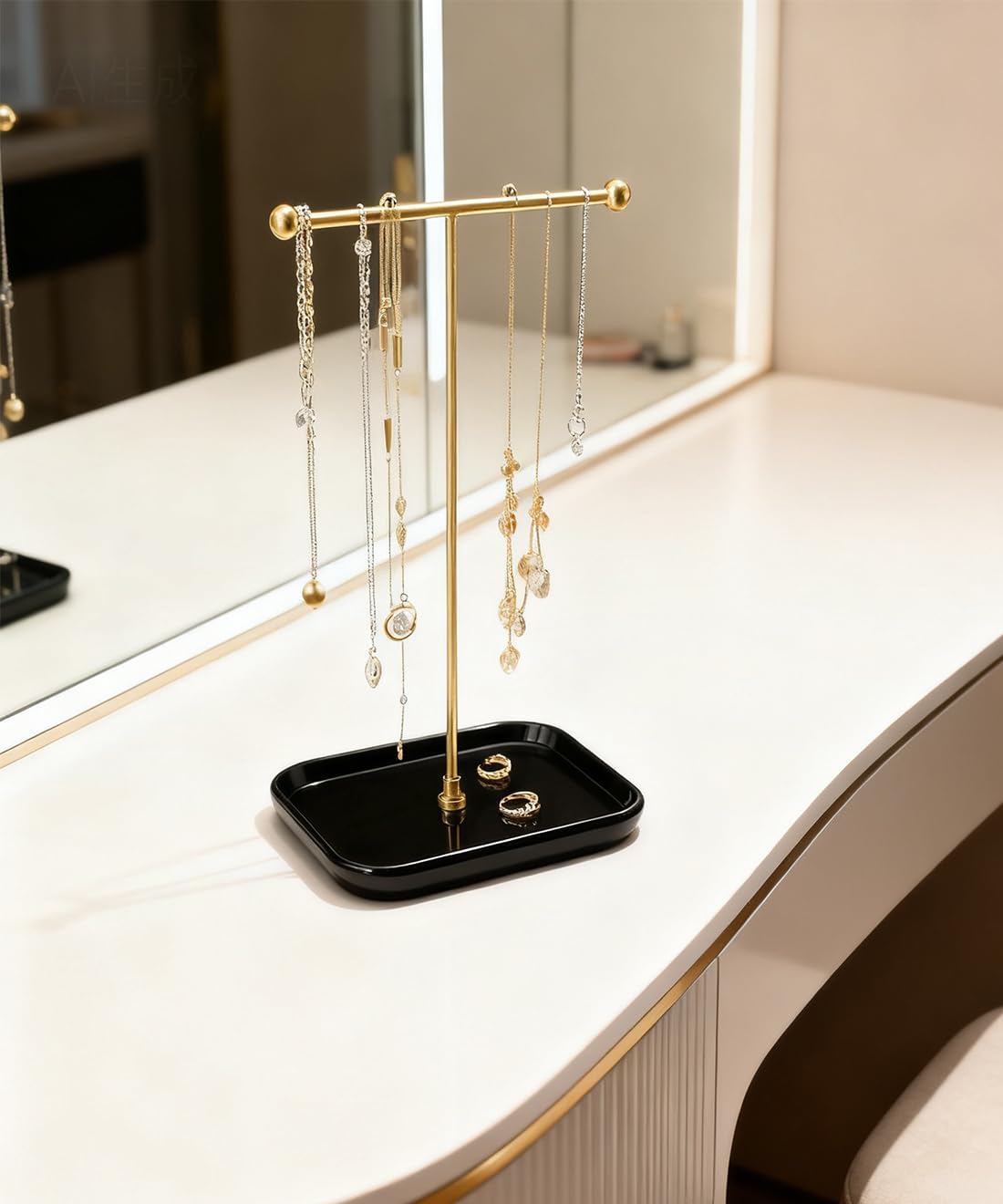 VROOMIUM Necklace Holder- Ceramic Base 1ft Height Jewelry Organizer Stand, Aesthetic Jewelry Hanger Display for Necklaces, Bracelets, Rings, Exhibidor de Collares-Mysterious Black
