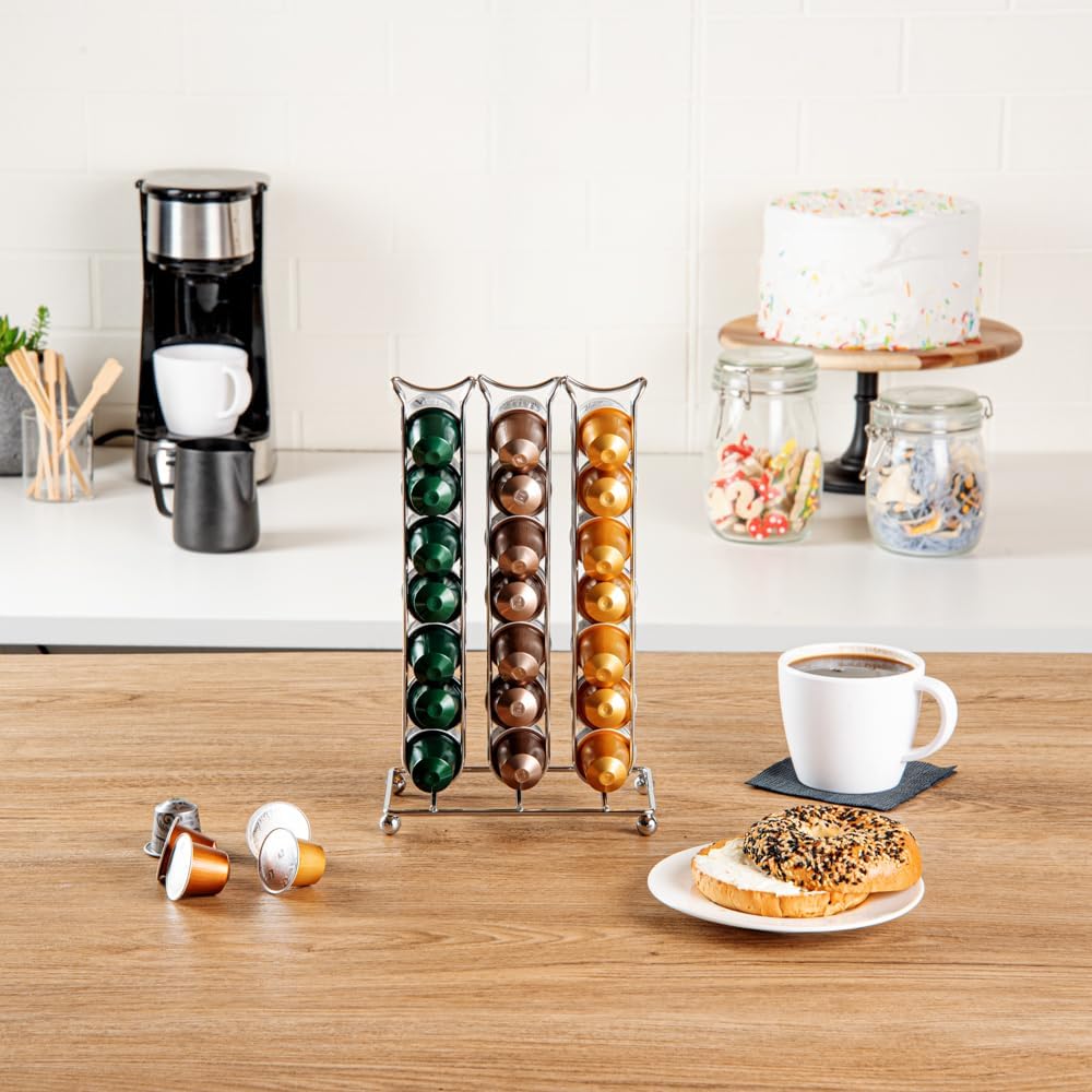 Restaurantware Restpresso 6.5 x 3.7 x 10.4 Inch Coffee Capsule Holder 1 Durable Pod Stand - Holds 42 Nespresso Capsules 4 Raised Legs Iron Espresso Pod Organizer Pods Not Included (Pack of 2)