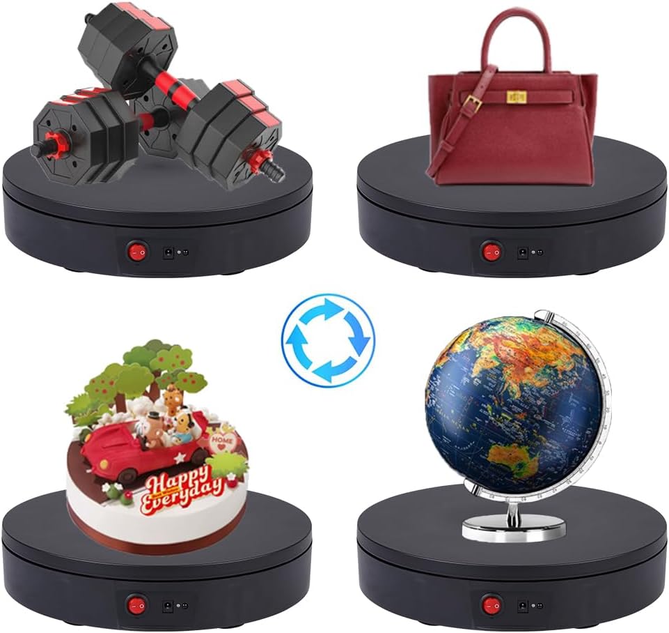 JAYEGT Motorized Rotating Display Stand ,330 Lbs Load ,360 Degree Electric Rotating Photography Turntable For Products Display,Video Show, Live Show,Remote Control+5 Colors Backgrounds (Black / 11.8inch / Rechargeable)