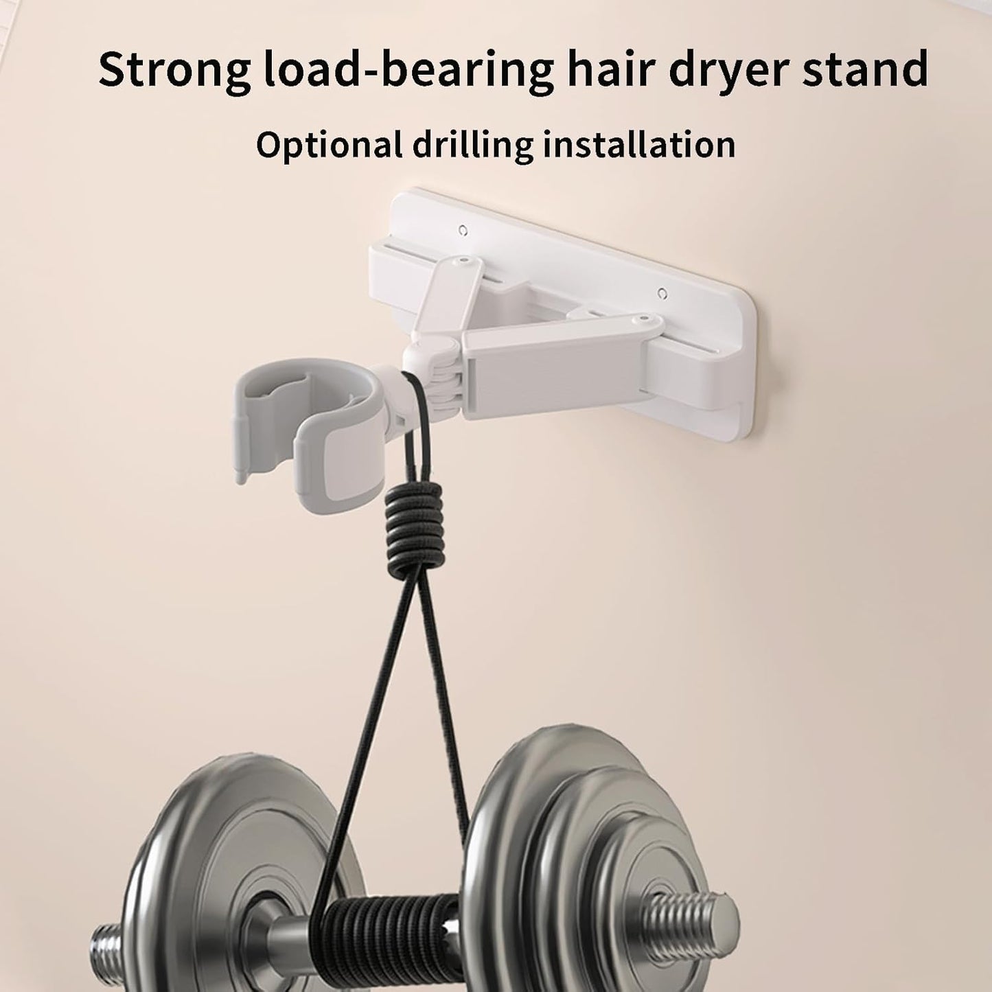 Wall Mount Hair Dryer for Bathroom, Adjustable Hands-Free Blow Dryer Stand with 360° Swivel Ball Head, Storage Holder for All Hair Dryer Sizes, No Drill Adhesive or Screw Installation