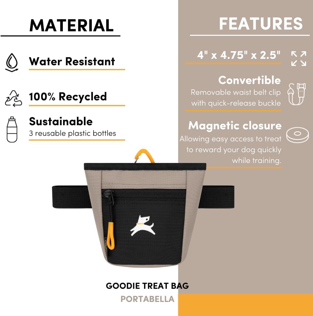 OllyDog Goodie Treat Bag, Dog Treat Pouch, Waist Belt Clip for Hands-Free Training, Magnetic Closure, Dog Training and Behavior Aids, Three Ways to Wear (Portabella)