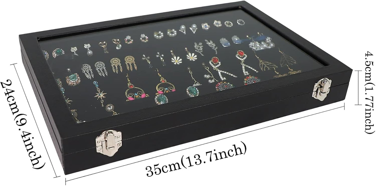 Wudygirl 32 Pairs Jewelry Organizer Velvet Jewelry Tray Clear Lid Earring HolderOrganizer Jewelry Box Earrings Holder Display Case Stackable(Earring Storage)
