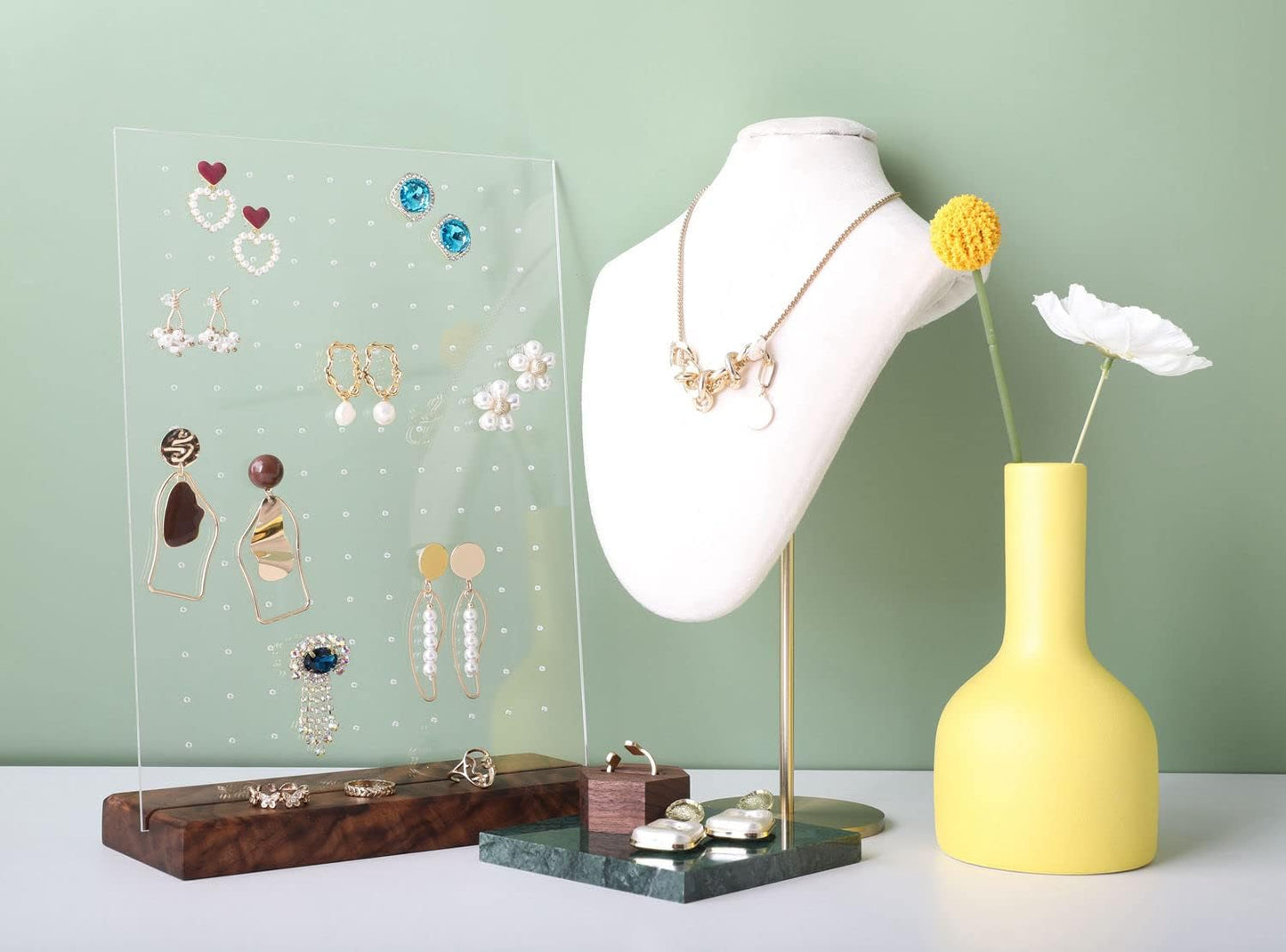 GemeShou walnut earring display for selling jewelry, wooden earring holder for studs display, small jewelry studs display board for show【Wood stand with acrylic board-Walnut】