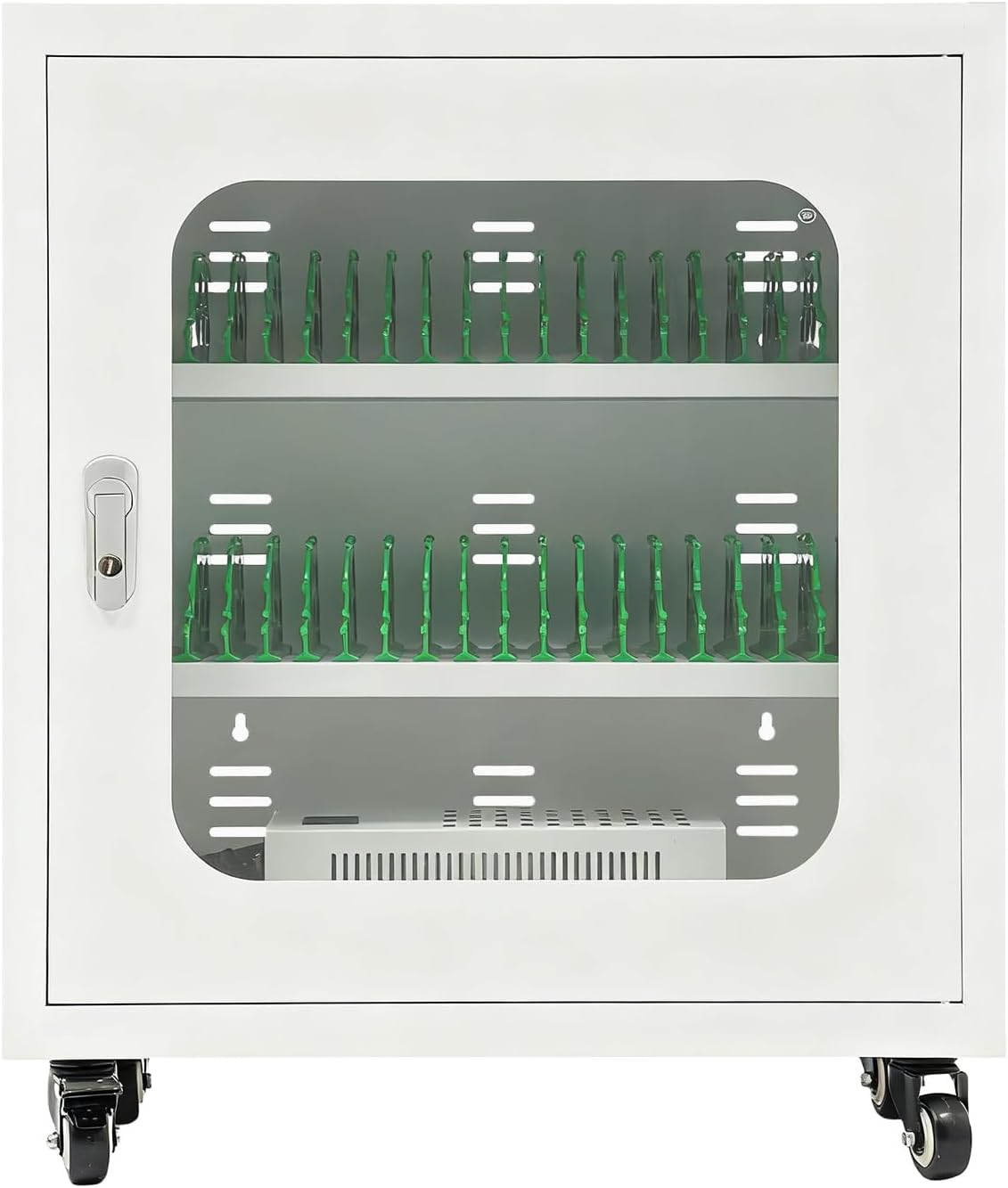 Mobile Phone Charging Cabinet 40-Port Charge Station with 4 Universal Wheels (2 Brakes) & Visible Door 40 Device Charging Cart Mobile Charge Station for Cell Phones Less Than 8'' In Size(White)