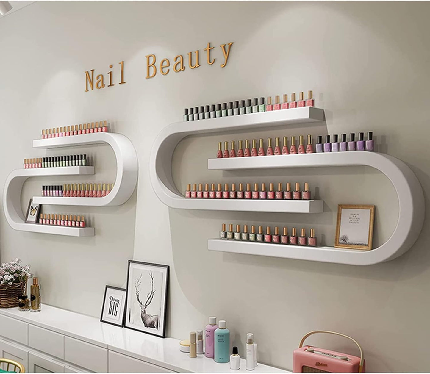 Wall Mounted Shelf Nail Polish Bottle Display Rack, U-Shaped Essential Oil Perfume Storage Rack, Multifunctional Hanging Salon/Beauty/Nail Shop Organizer Perfume Holder