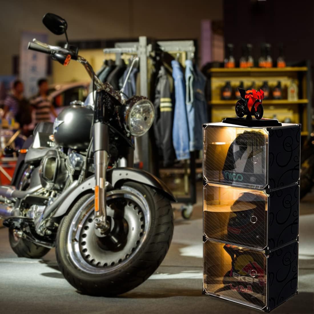 Motorcycle Helmet Storage Rack,Helmet Organize Display Cabinet for Football Helmet, Bike Helmet, Baseball Helmet