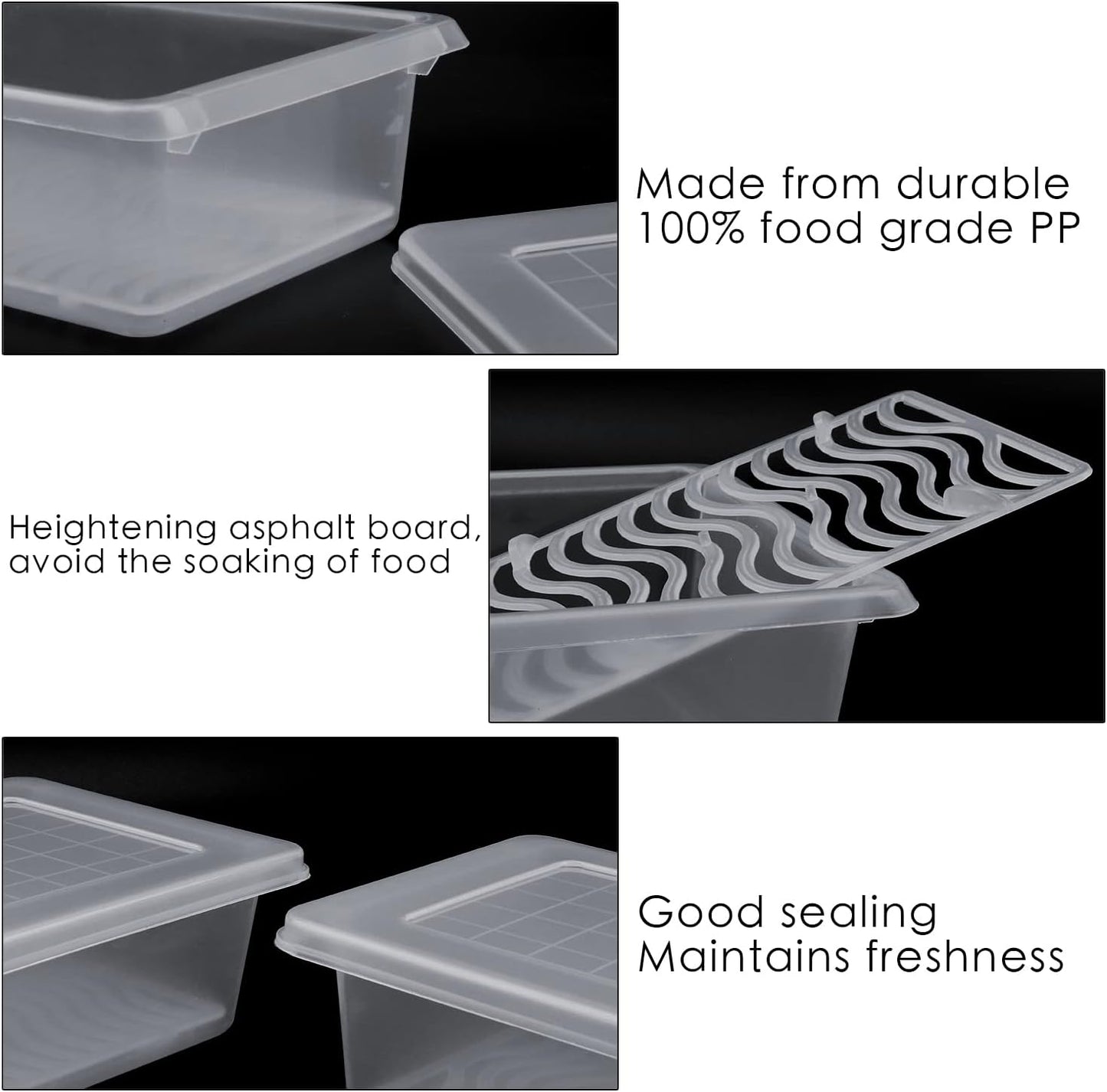 Nsmykhg Food Storage Containers, 6 Pack Fridge Organizer Case with Removable Drain Plate, Produce Containers to Keep Fruits, Vegetables, Meat, Fish Fresh and Dry