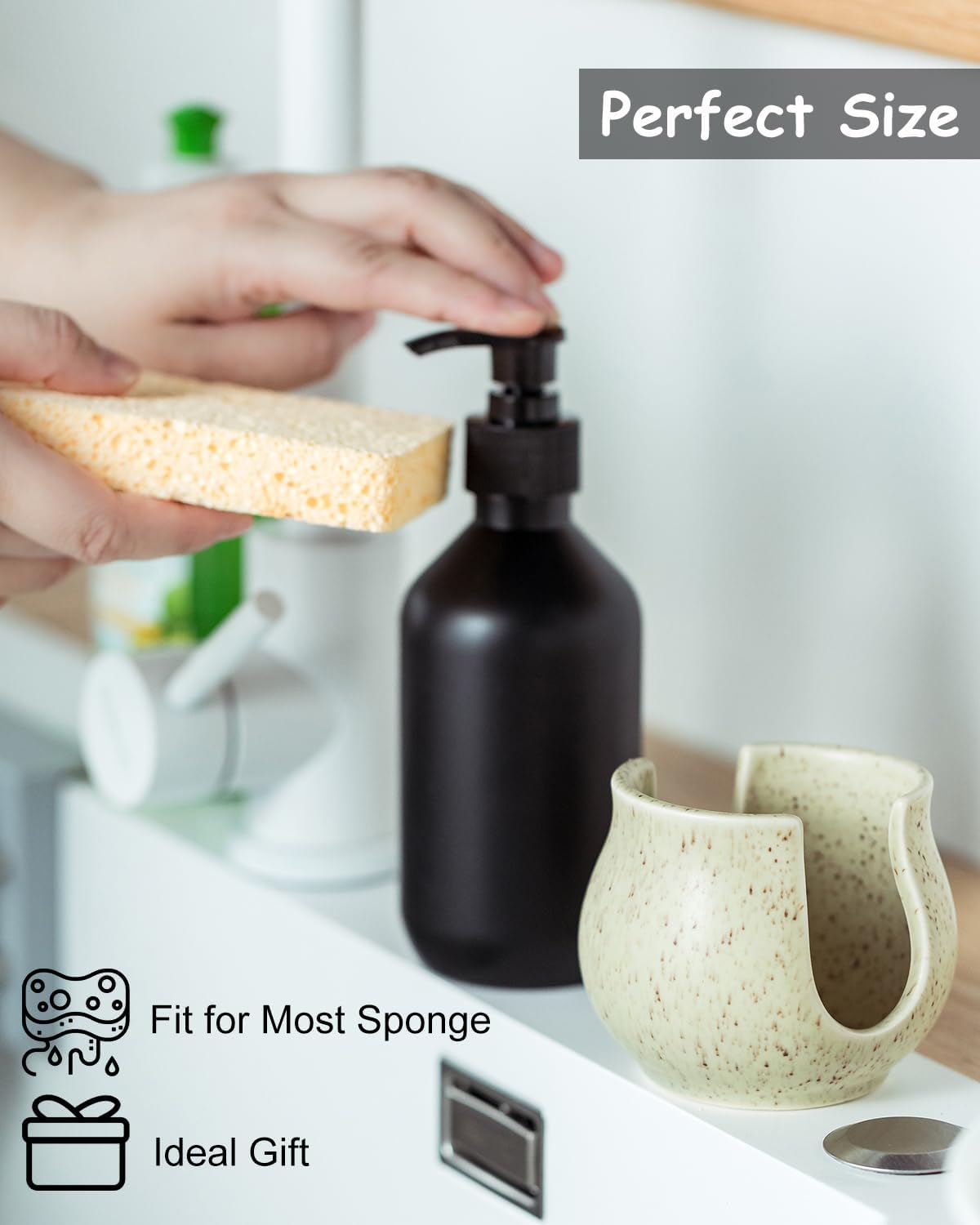 Ceramic Dish Sponge Holder, Sponge Caddy for Kitchen Sink Brush Organizer Scrub Dish Rack for Scrubbers, Bathroom, Sink, Yellow