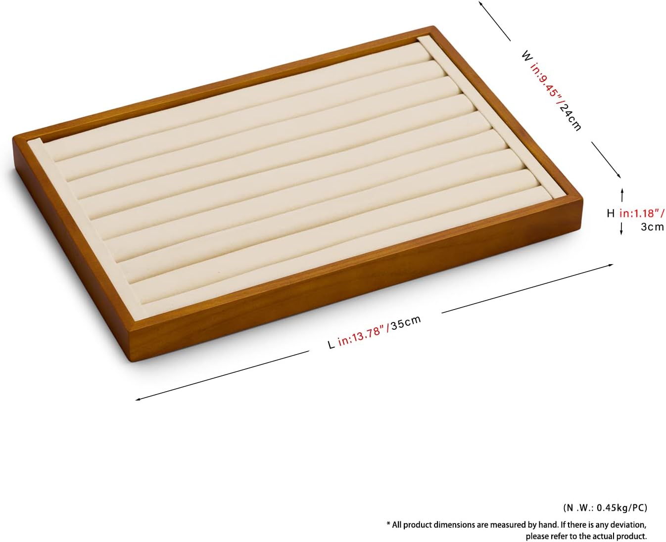 Oirlv 8 Line Wood Ring Storage Tray Jewelry Drawer Organizer Showcase Ring Earrings Display Holder(Creamy-white)