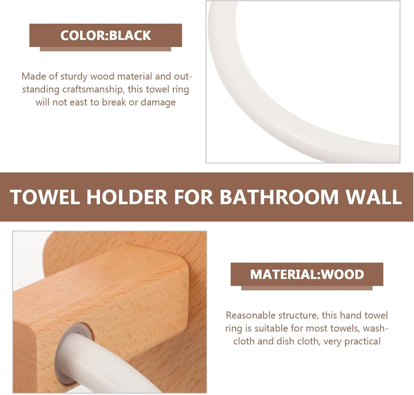 Wooden Hand Towel Ring Holder Space-Saving Bathroom and Kitchen Towel Organizer Lightweight Wooden Rack Drill-Free Wall Mount Design