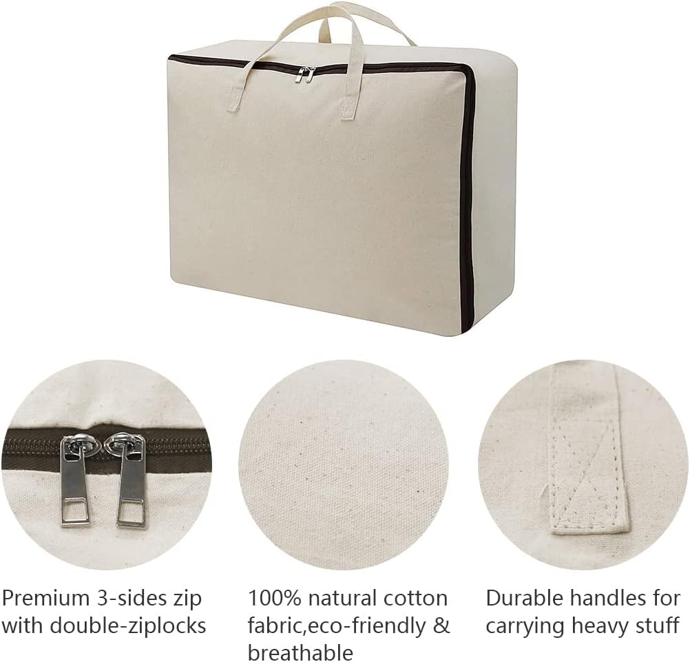 AMJ 5 Pack Oversized Storage Bag for Moving, Packing Supplies, Organizer Tote, Natural Cotton Canvas Zippered Sweater Bag, Reusable and Sustainable (Beige, 5 Pack)