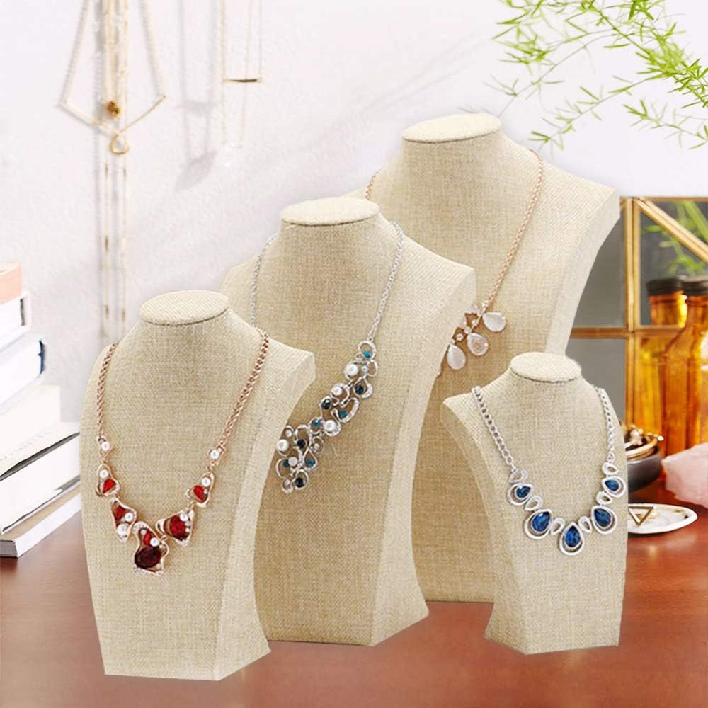 Beige Linen Necklace Display Bust - 13.7" Jewelry Holder for Necklaces, Bracelets, Figure Display Stand (35x20cm)
