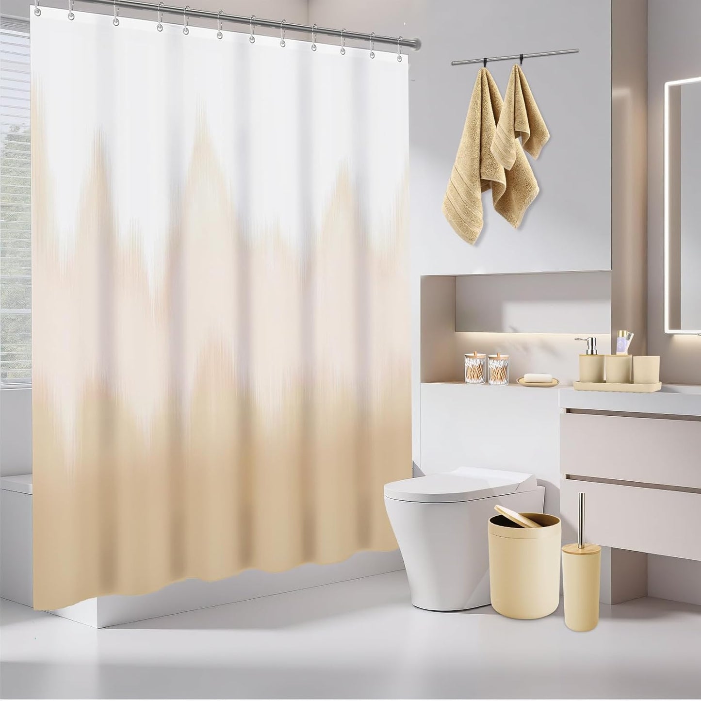 iMucci Bathroom Accessories Bathroom Sets with Shower Curtain, Bath Towel Set, Trash Can, Toilet Brush, Soap Dispenser, Bathroom Accessories Set Complete