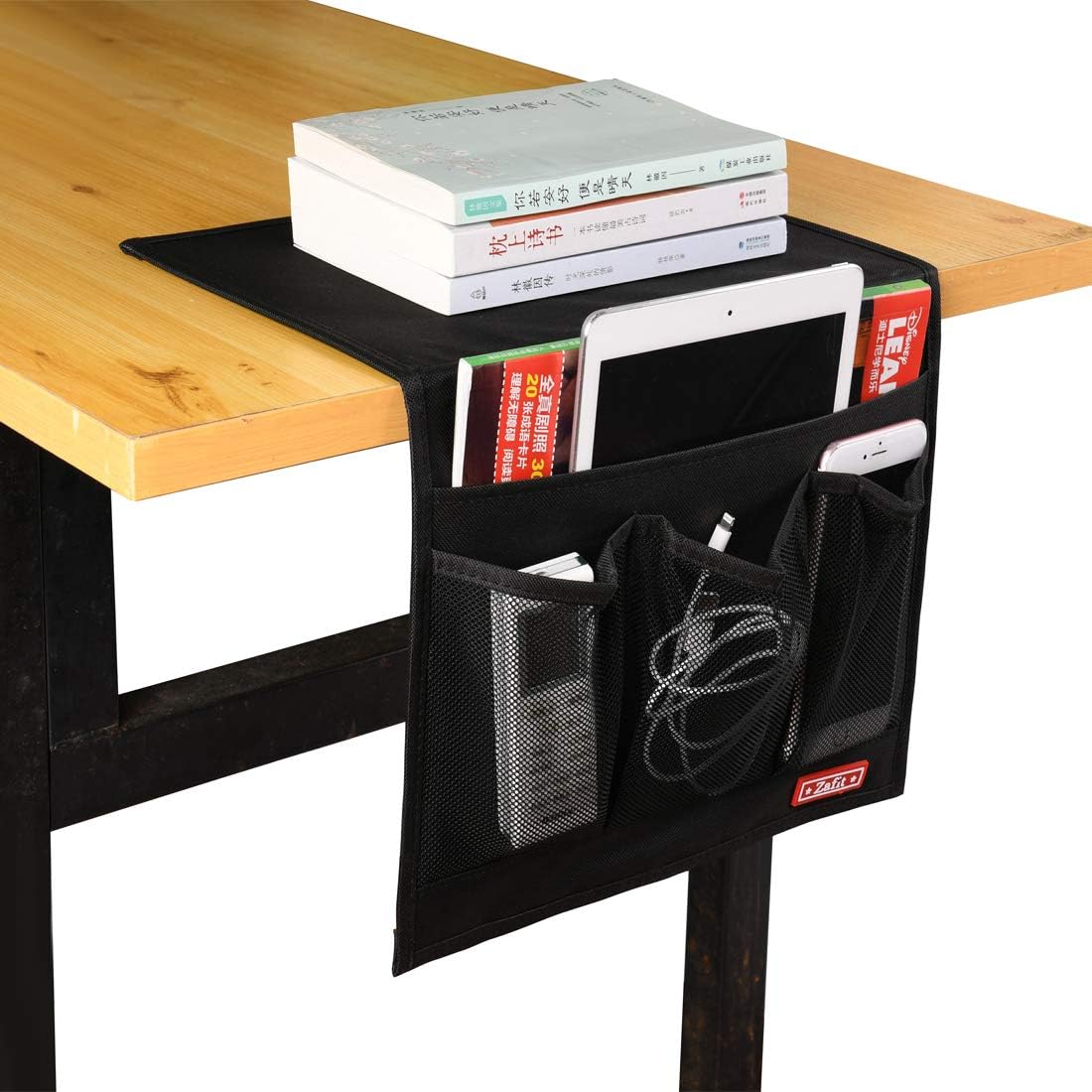 Bedside Storage Organizer - Table Cabinet Organizer Caddy for Remotes, Phone, Glasses (Classic 4 Pockets - Black)