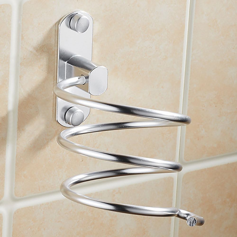 Blow Dryer Holder Wall Mounted Bathroom Hair Dryer Hanger Hair Tool Organizer for Full Size Dryer Swivel Storage Rack with Armrests for Flat Iron Curling Iron Space Saving Design (Silver)