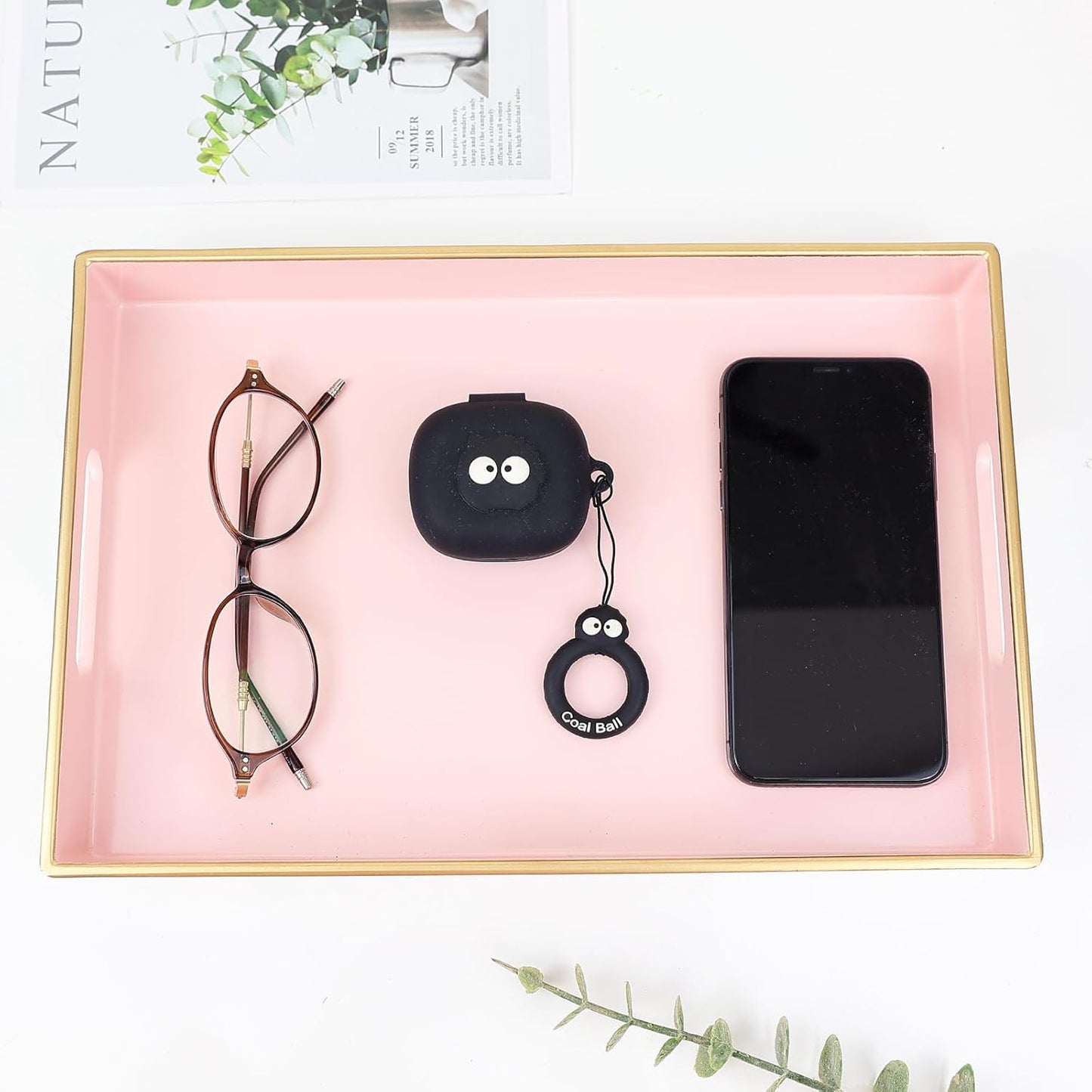 Spsyrine Pink Bathroom Vanity Tray with Handles for Dresser Tops, Countertop, Perfume Decorative Tray, 11.8” * 7.87” *1.37”