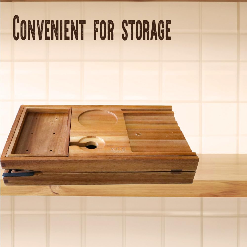 XcE Foldable Acacia Wood Bathtub Caddy Tray - Expandable to 40 Inches with Non-Slip Pads for Couples Luxury Bath