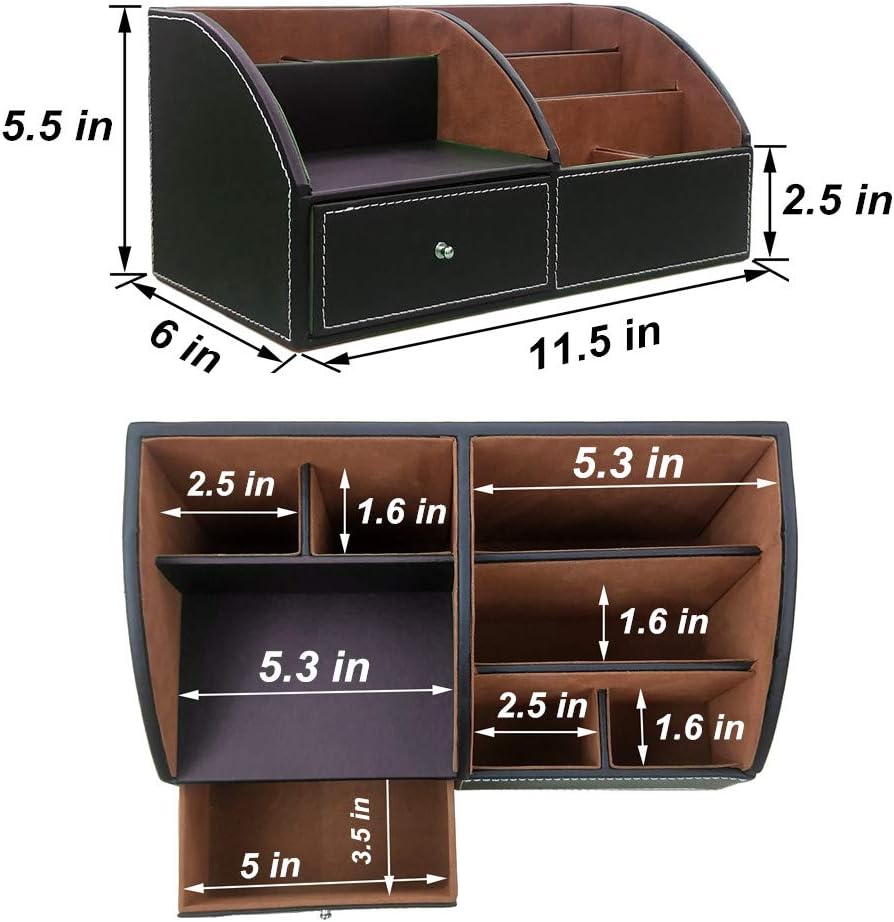 NA PU leather Desk Organizer with drawer pen holder for desk Multifunctional home thickened storage box as remote control holder makeup storage organizer HeBen1036