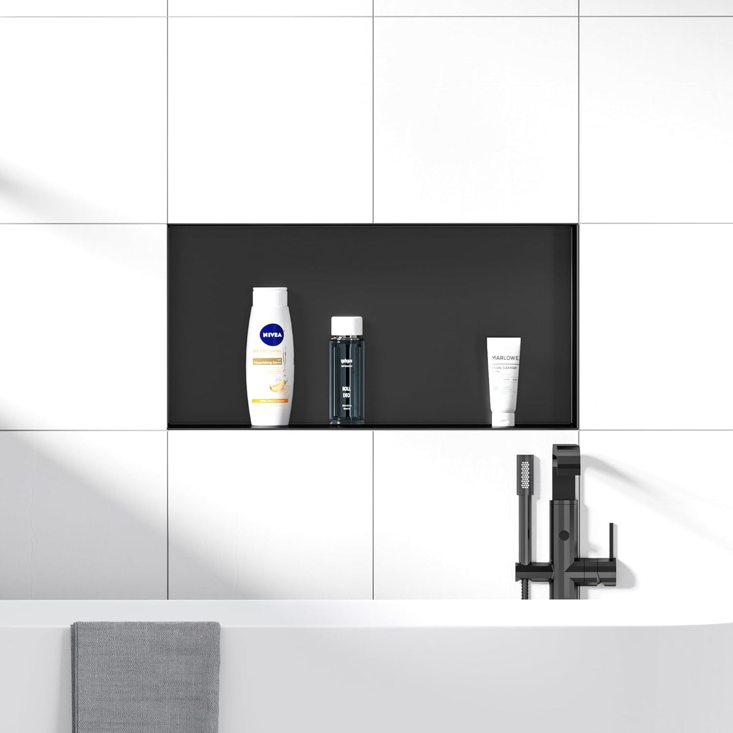 Stainless Steel Shower Niche 24" X 12", No Tile Needed Wall Niche Shower, Recessed Shower Shelf for Bathroom Storage, Matte Black