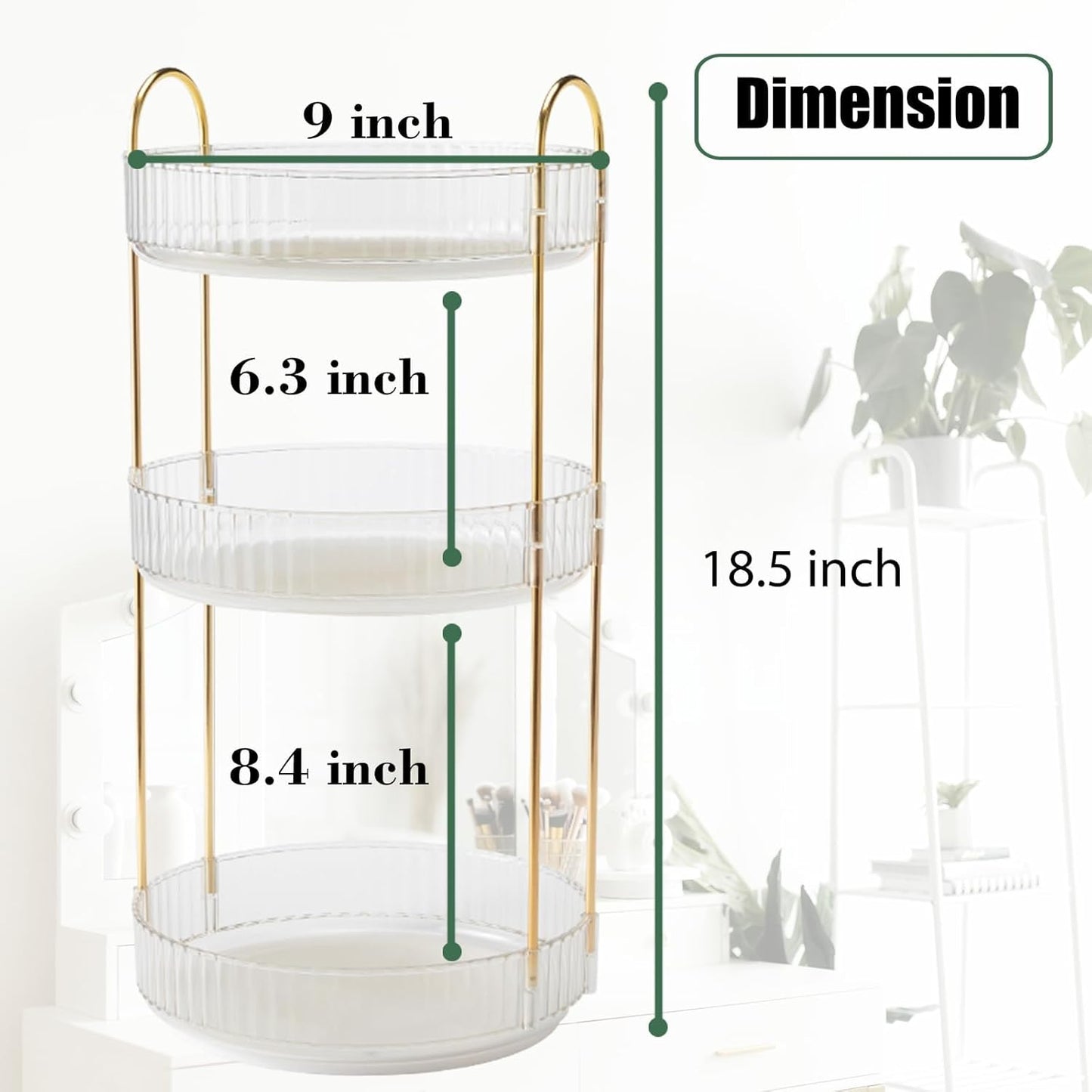 Rotating Makeup Organizer Countertop 3 Tier Lazy Susan Trays Clear Skincare Perfume Storage for Bathroom Counter Vanity, Transparent
