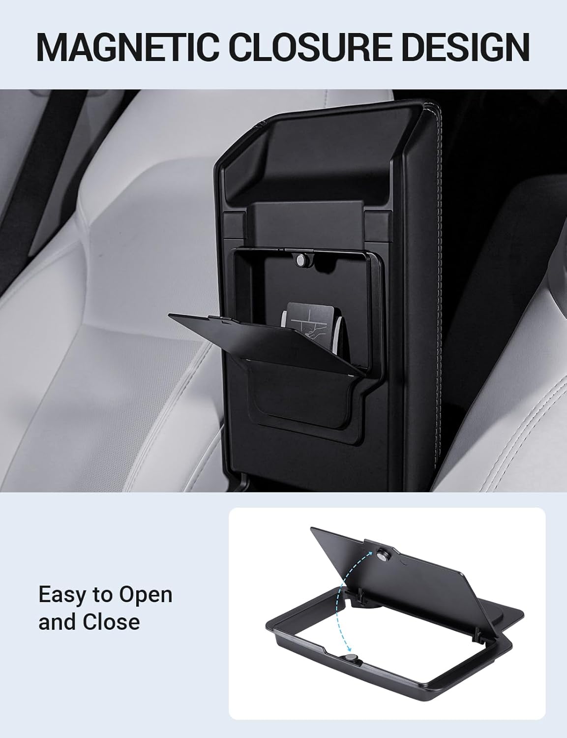 Motrobe 2026 Tesla Model Y Tesla Model 3 Center Console Organizer Tray Cup Holder Magnetic Armrest Hidden Storage Box Model 3 Highland Model Y Juniper (Standard/Premium/Performance) Accessories 4PCS