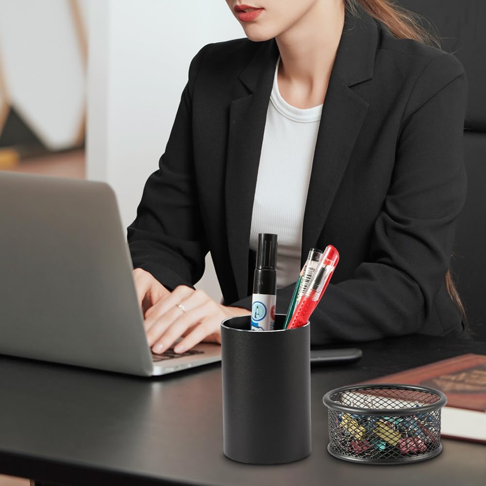 Pen Holder & Paperclip Holder, 2 Pack Aluminum Alloy Waterproof Mesh Paper Clip Holders, Desktop Dispenser Organizer for Desk Binder Clip Bobby Pin Pen, for Home Office School Supplies