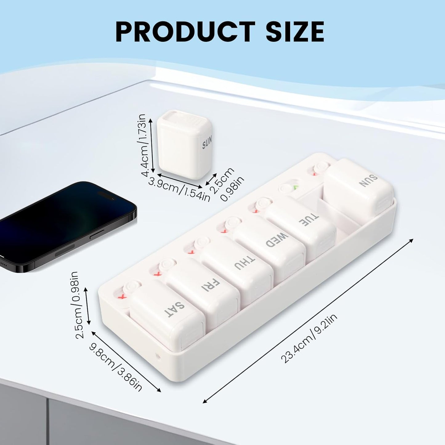 Pill Organizer Easy-Slide Lid, Removable 7 Day 1 Time a Day Pill Box, Large Travel Pill Case, Week Once Daily Medication Dispenser, Pill Container Holder for Supplement, Vitamin, White