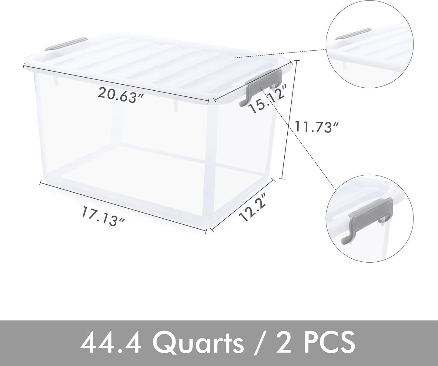 Citylife 44.4 QT Plastic Storage Bins with Latching Lids Stackable Storage Containers for Organizing Large Clear Storage Box for Garage, Closet, Classroom, Kitchen, 2 Packs