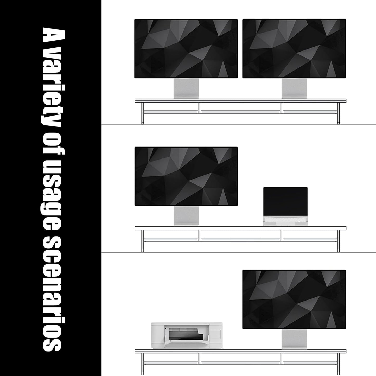 Dual‑Tier Monitor Stand for Modern Desk Setup – Minimalist Wooden and Metal Riser Shelf with Transparent Acrylic Feet for Dual Monitors, Laptops, Home Office Aesthetic,Beige and White