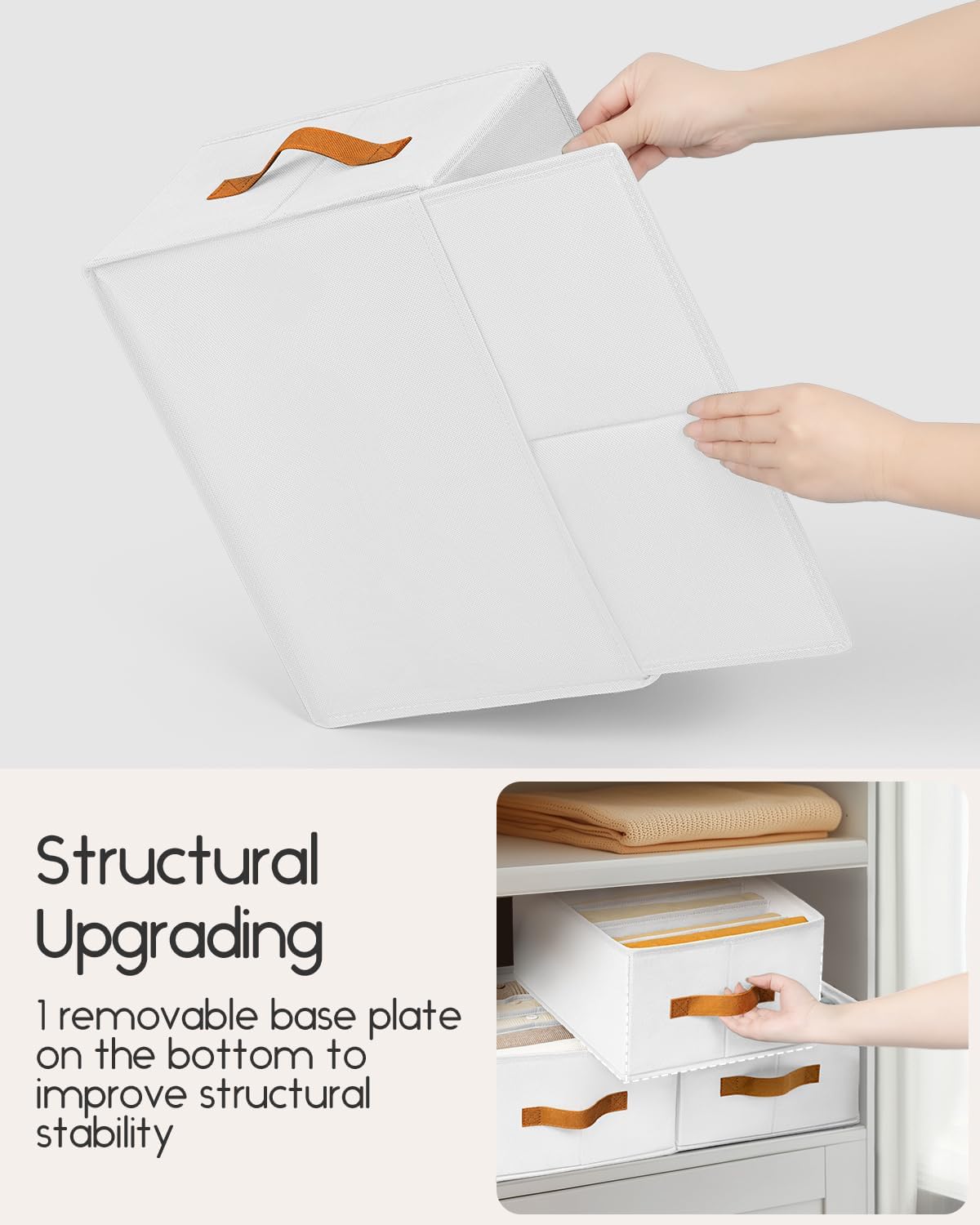 Closet Organizers and Storage - Fabric Clothes Organizer with Handles, Foldable Jeans Organizer for Clothes, Drawer Organizer for Shirts, Bra, Sweater, Scarf, 4 Pack, White