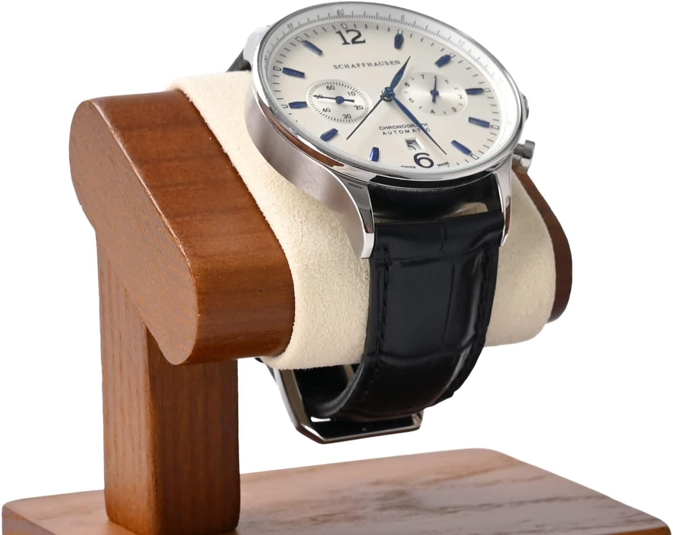 Oirlv Solid Wood Single Watch Display Stand Showcase Bracelet Bangle Jewelry Display Holder Wristwatch Holder for Men or Women(Creamy-white)