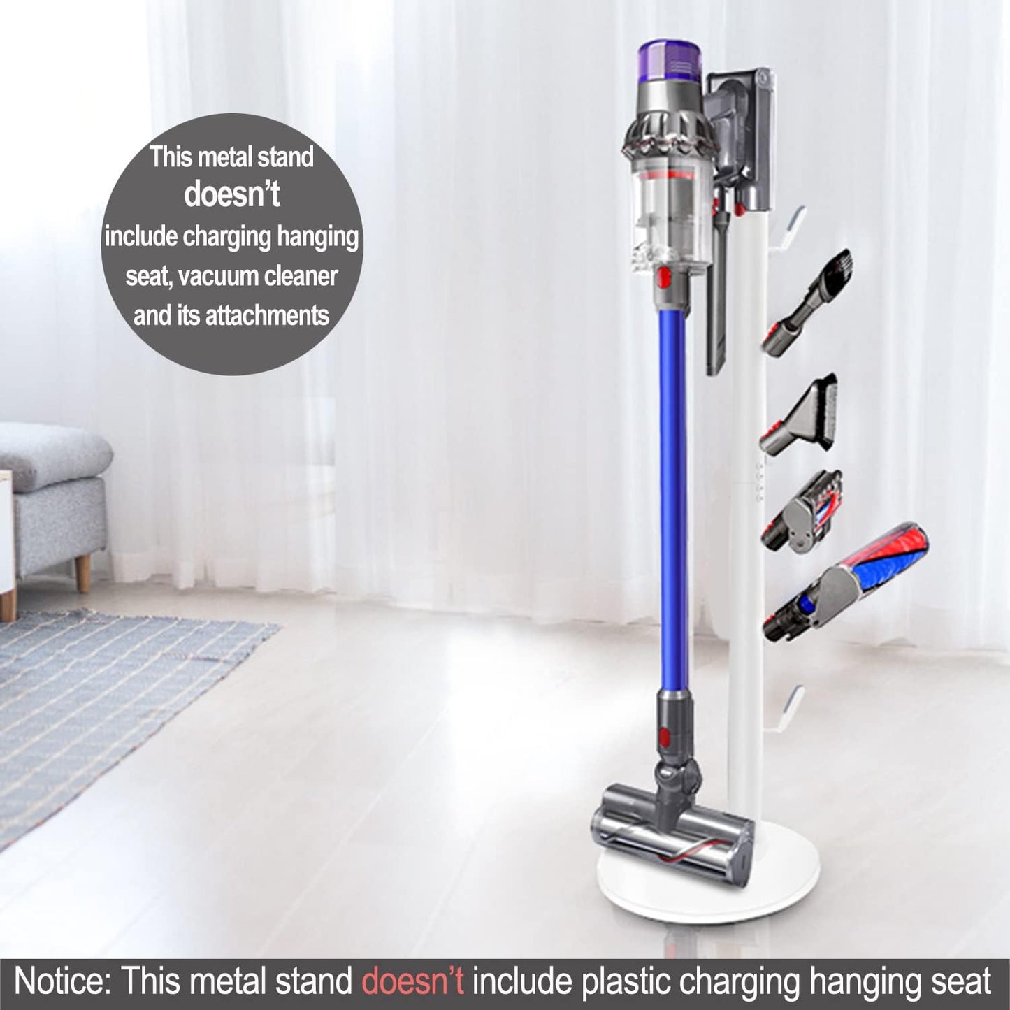 Freestanding Vacuum Stand Holder Compatible with V15 Detect, V11 V10 V8 V7 V6 Cordless Vacuum Cleaners, Floor Docking Station Metal Organizer Bracket with 6 Hooks, White