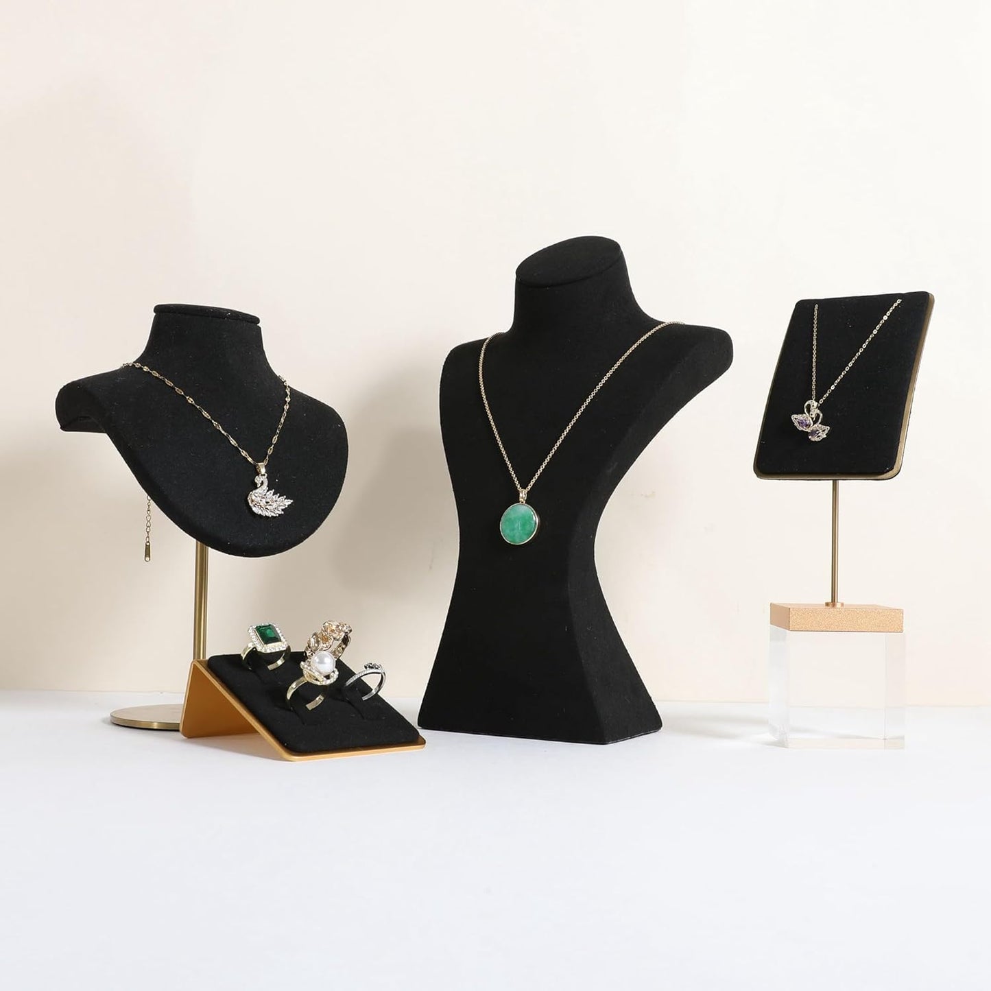 GemeShou Black necklace storage hanger stand jewelry organizer, Velvet jewelry stand necklace holder, jewelry mannequin bust for necklaces, jewelry bust display stands【Black-Medium height 9.25 inch】