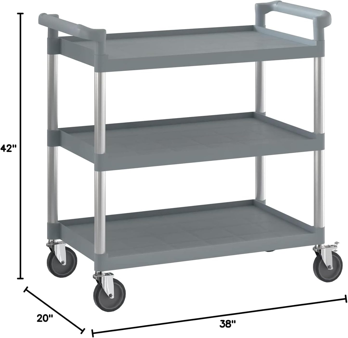 Gray Utility/Bussing Cart with Three Shelves - 42" x 20"