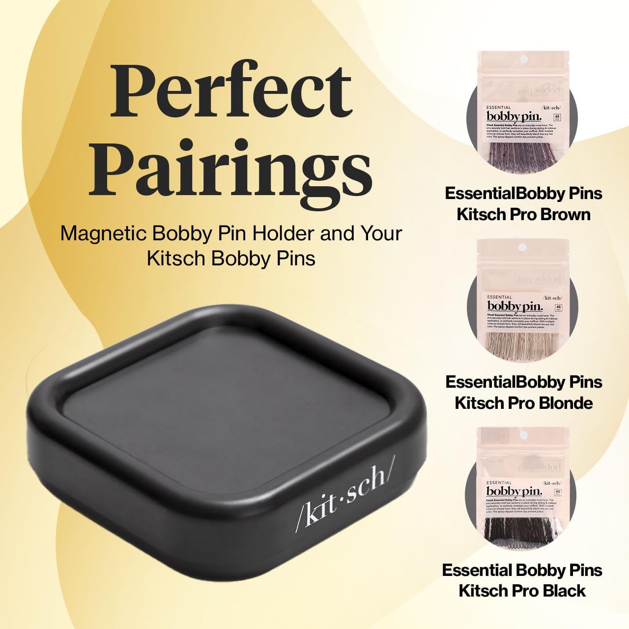 Kitsch Magnetic Bobby Pin Holder - Cute Stuff, Strong Magnetic Pin Holder for Desk & Vanity, Securely Holds Metal Hair Clips, Bobby Pins & Paper Clip | Ideal Gifts for Women - Black, 1 Pc