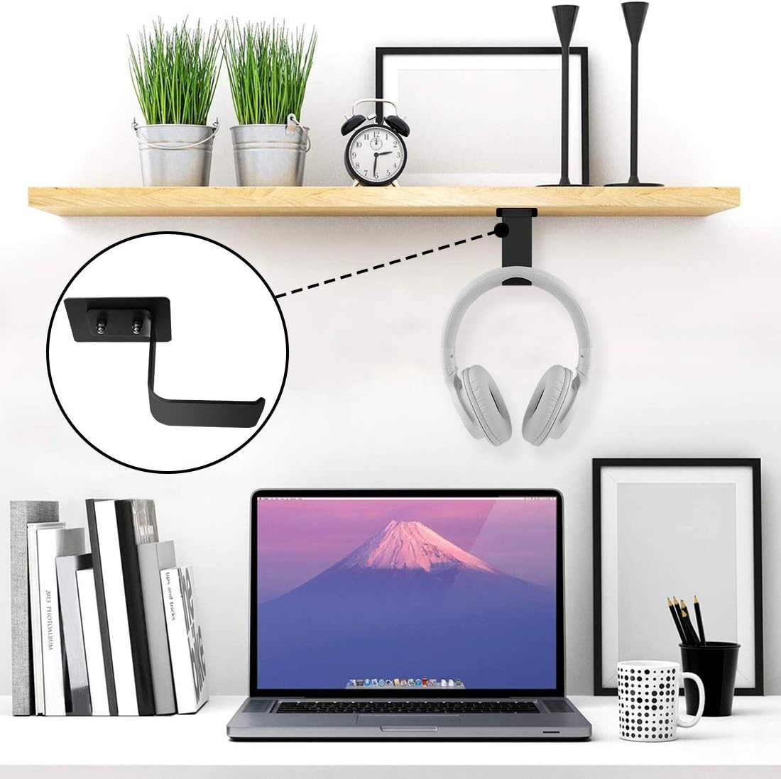 Geekria Headphone Wall Mount Aluminum Headset Holder, Gaming Headset Headphone Hook Holder, Headphone Stand Hanger Wall Mount Under Desk for All Headphones Size (2Pcs / Z/Black)