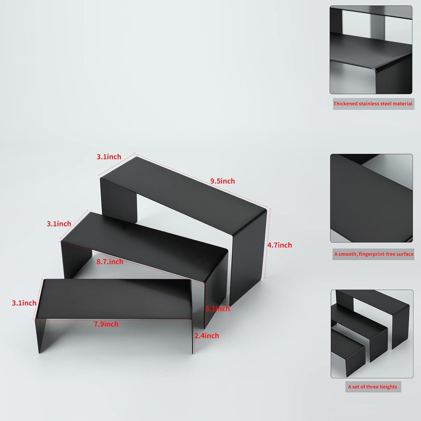 Purse Display Stand Handbag Display Stand Black Stainless Steel Display Risers Showcase Stand Product Stand Set (RCS 50% Recycled Post-consumer Metal)
