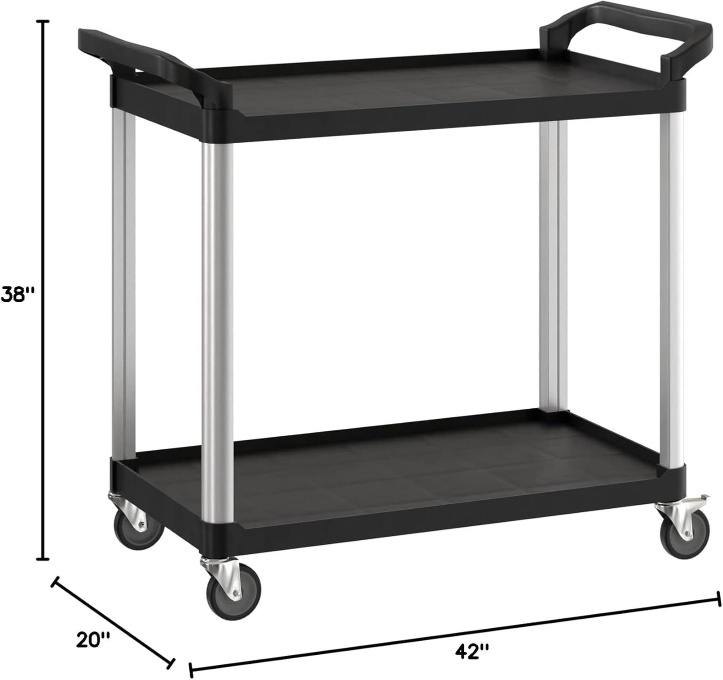 Black Utility/Bussing Cart with Two Shelves - 42" x 20"