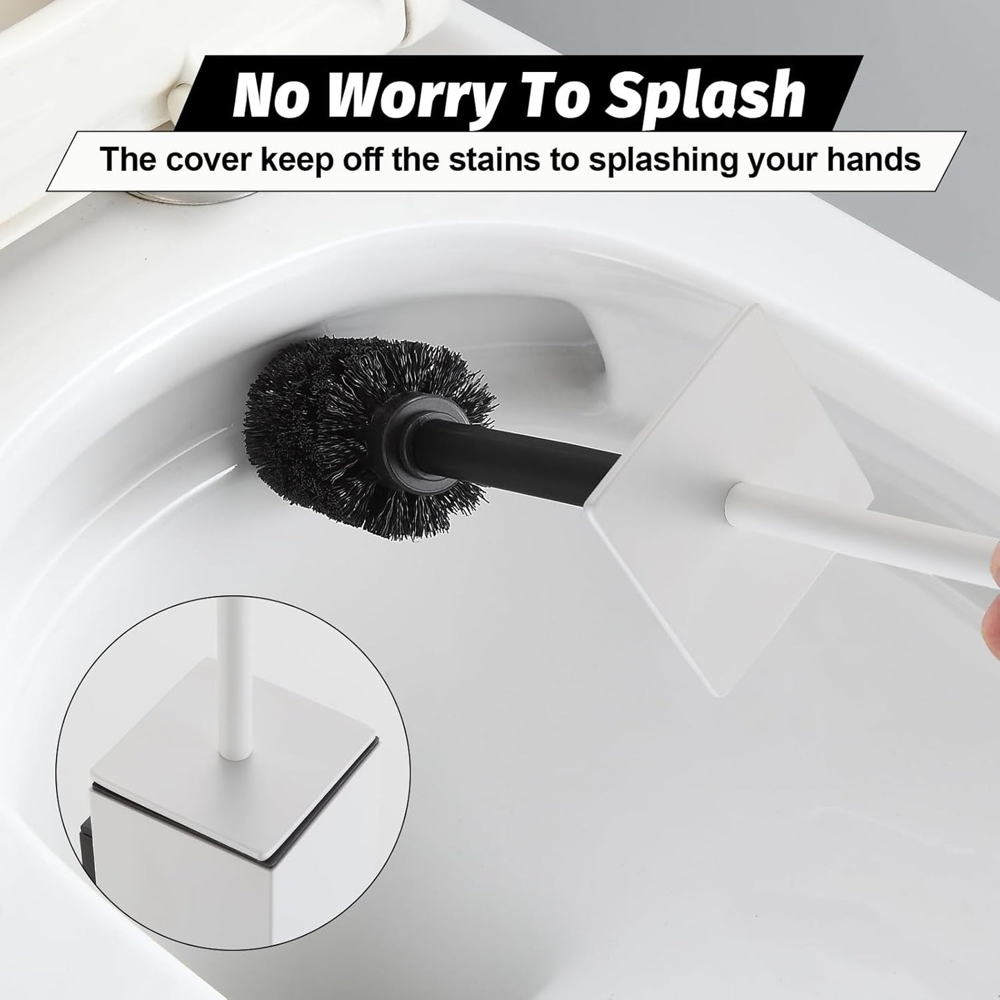 BGL Toilet Brush and Holder Set White Wall Mounted for Bathroom Square Design