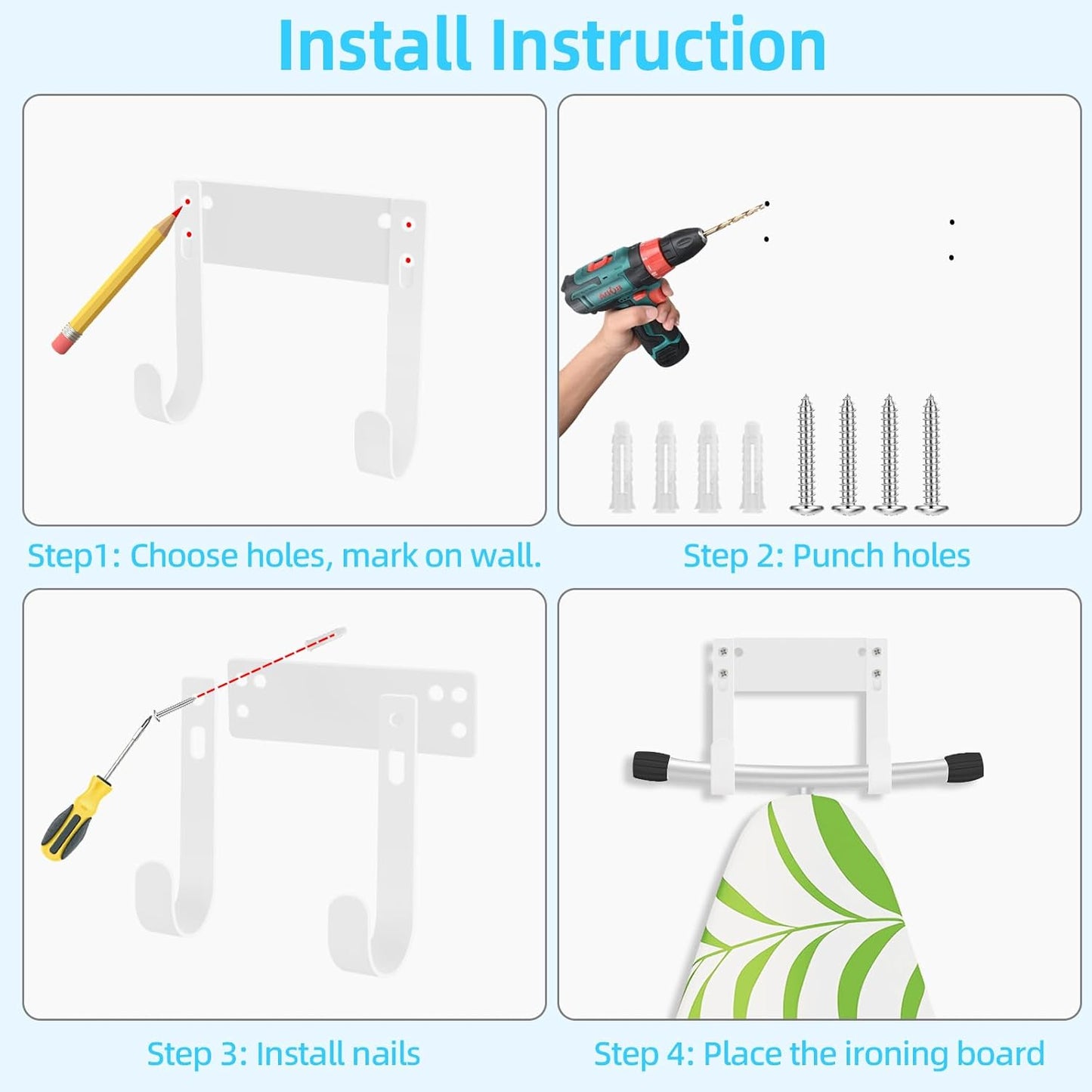 JUYSON Ironing Board Holder Wall Mount for T&Y Leg Ironing Board Hanger, Small Wall Mounted Ironing Board, Iron Holder Wall Mounted for Laundry Room