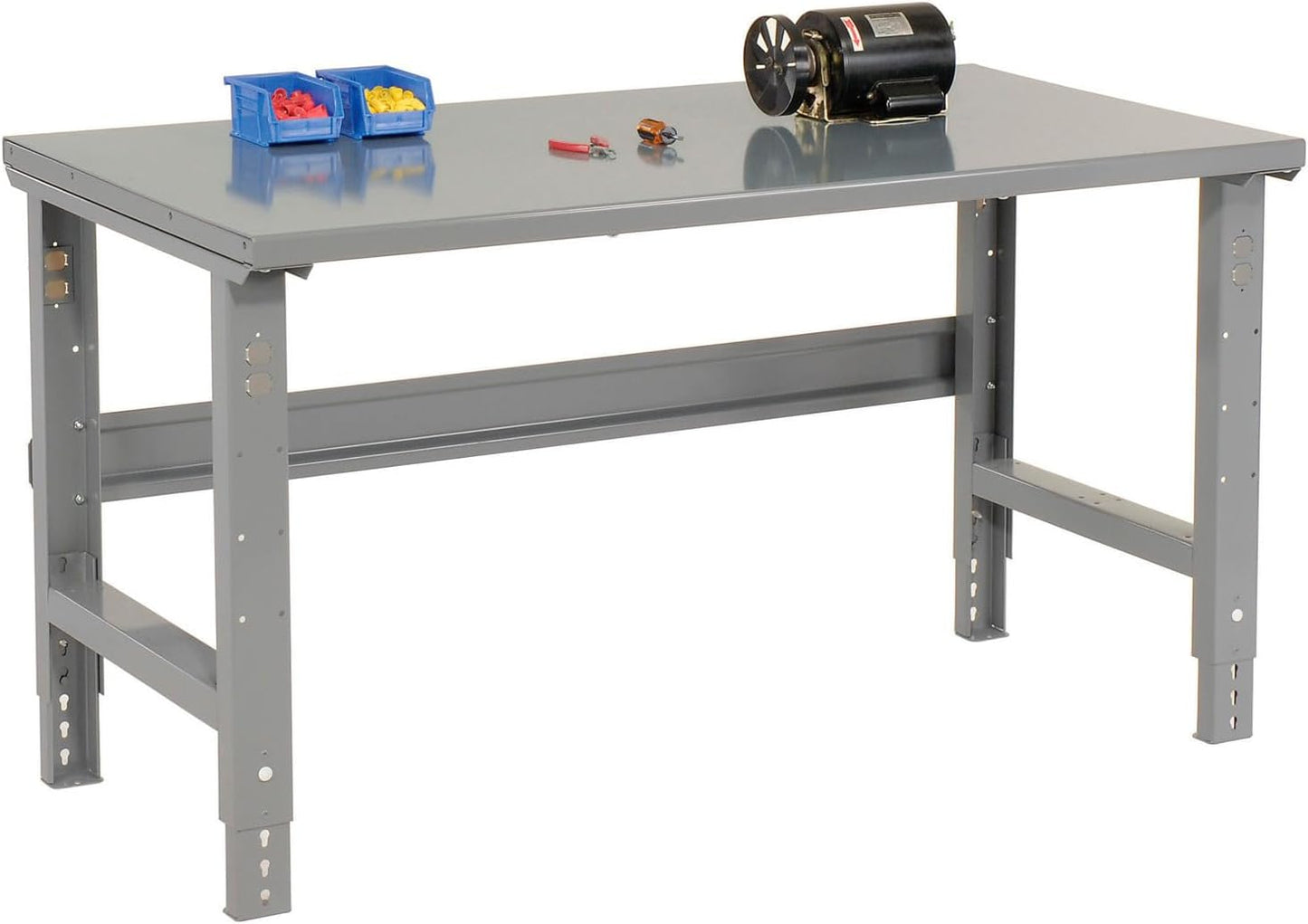Global Industrial Adjustable Height Workbench C-Channel Leg, 48" W x 30" D, 1-3/4" Steel Top with Square Edge, 2000 Lbs. Capacity, Gray, Industrial Workbench