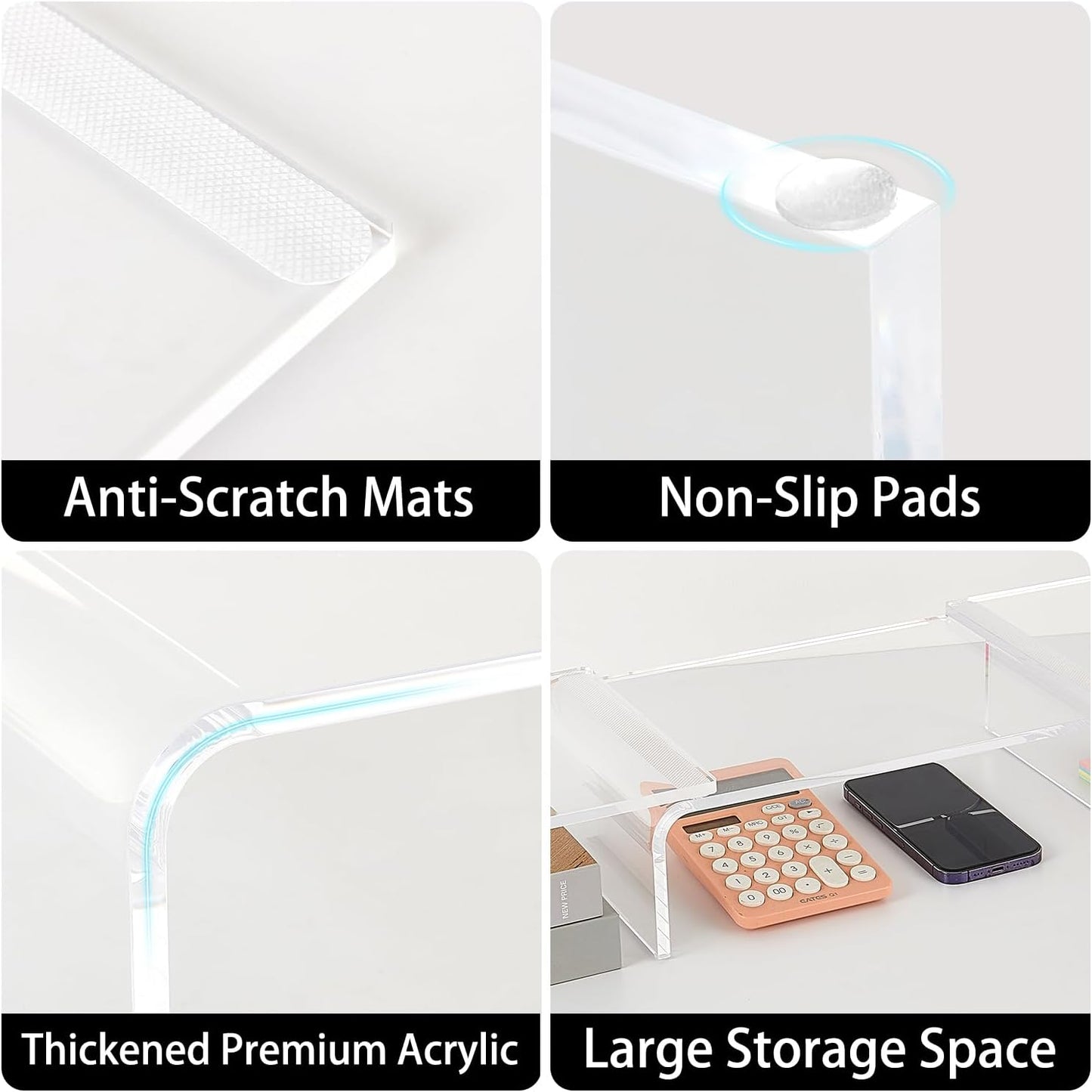 Acrylic Monitor Stand , Clear Monitor Stand for Desk, Computer Accessories for Home Office, Desk Organizer Shelf for Laptop, PC, Multi Media and more